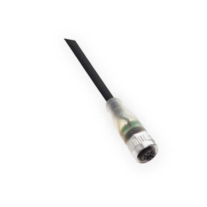 M12 4-PIN, straight female, LED light, single-end precast PUR flexible cable, black sheathing, 64S161-XXX