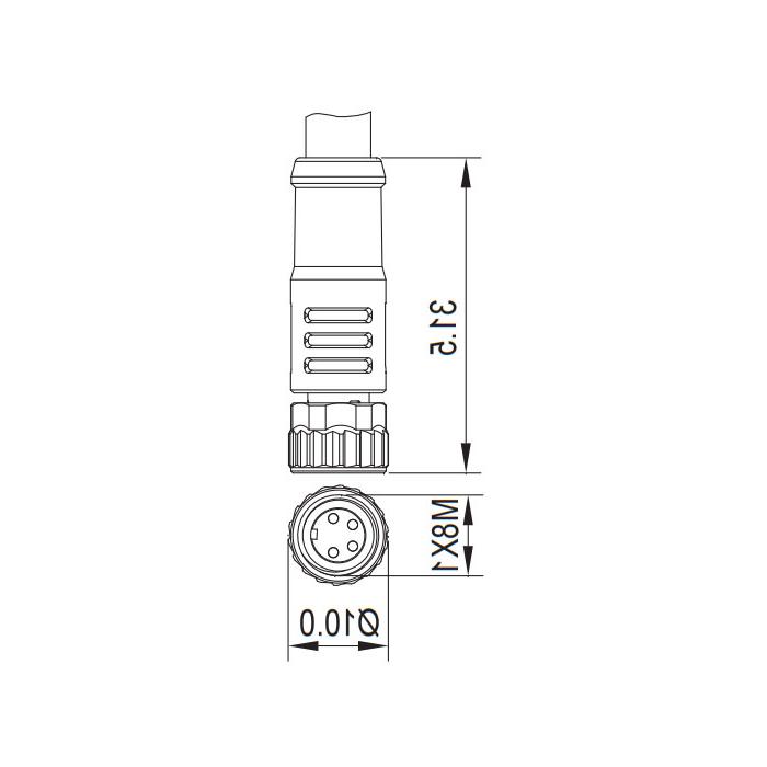 M8 4Pin、母头直型、单端预铸PUR柔性电缆、带屏蔽、黑色护套、63S125-XXX