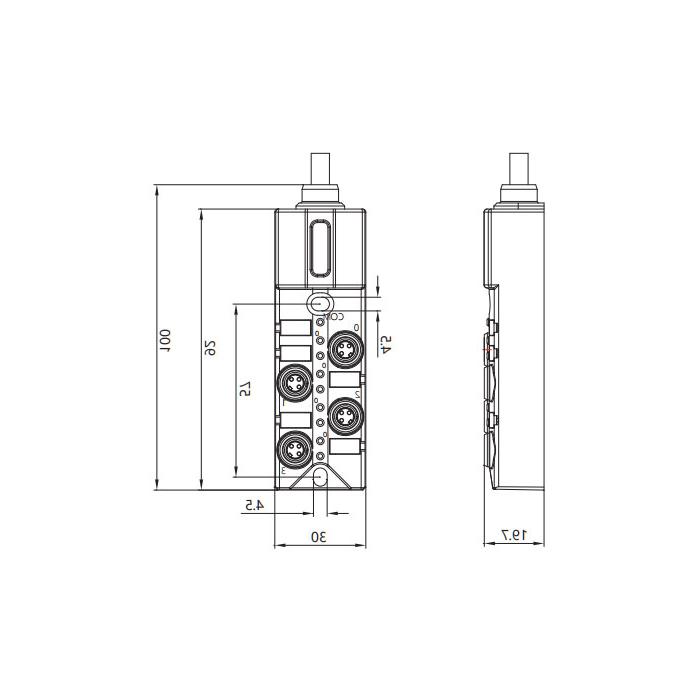 M8接线盒-单通道- NPN型 - 4端口-一体化-带LED - PVC非柔性电缆-灰色护套- 23N421-XXX