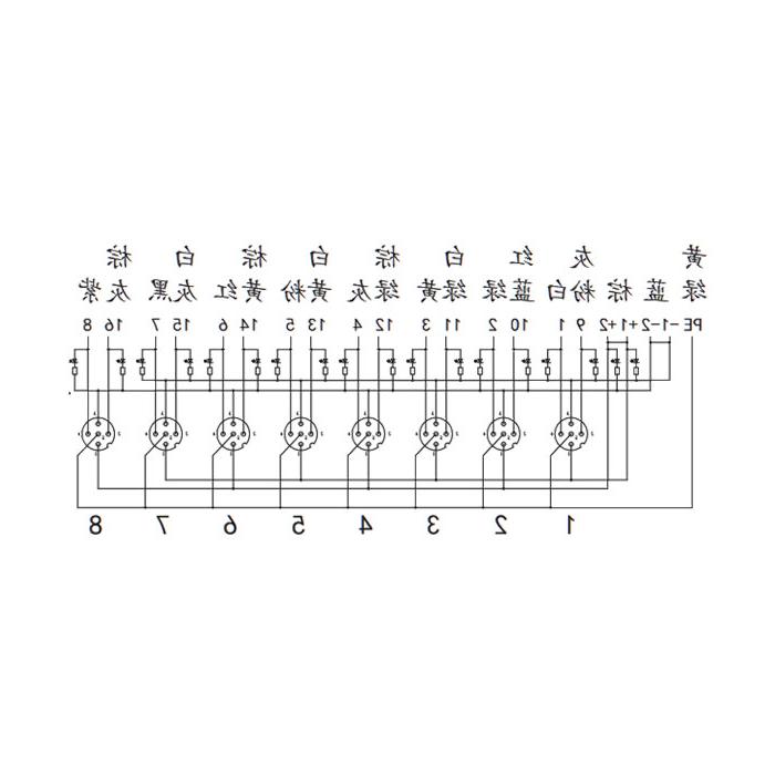 M12 junction box, dual channel, PNP, 8-port split, LED, PCB terminal with plug, 24P8SN