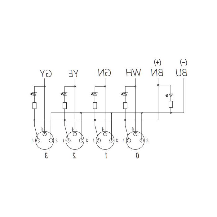 M8接线盒-单通道- NPN型 - 4端口-一体化-带LED - PVC非柔性电缆-灰色护套- 23N421-XXX