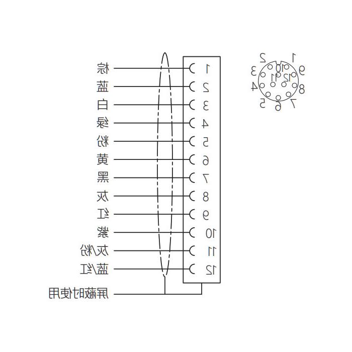 M12 12Pin, straight female, flange socket, board rear mounting, suitable for PCB mounting, 64SC61P