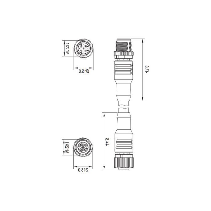 M12 4Pin female straight turn male straight, double end precast PUR flexible cable with shield, purple sheath, 0C4A41-XXX