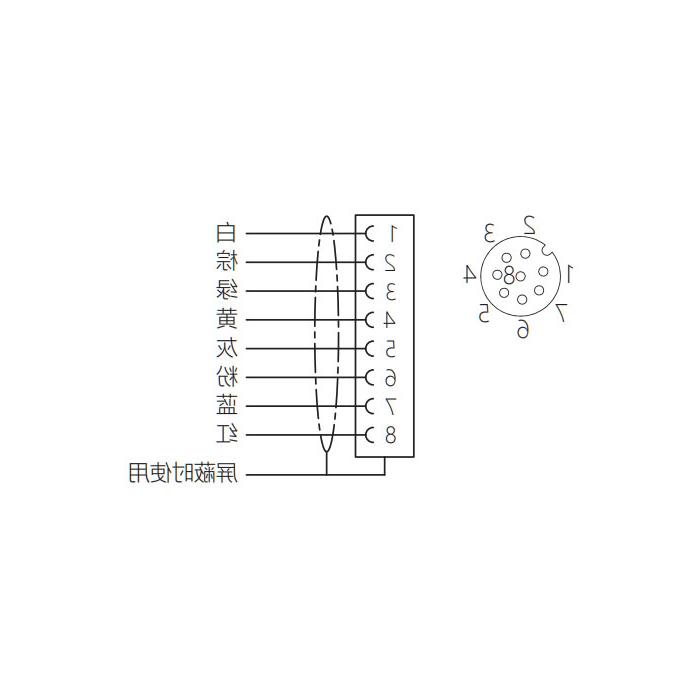 M12 8Pin, female 90°, single-end precast PVC non-flexible cable, gray sheathed, 64S345-XXX