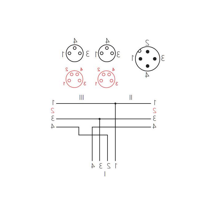 M12 4Pin male /2M8 3Pin female, Y-shaped precast PVC non-flexible cable, grey sheathing, 64D423-XXX