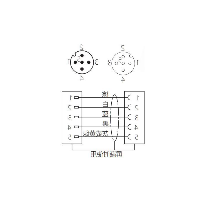 M12 5Pin、母头90°转公头直型、双端预铸PUR柔性电缆、橙色护套、64T553-XXX